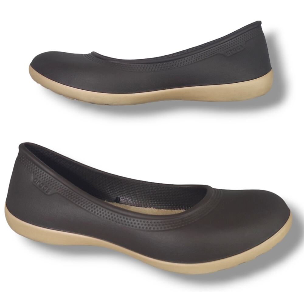 Crocs Women SZ 9 Mammoth Faux Fur Lined Brown Ballet Flats Comfort Shoes Slip On